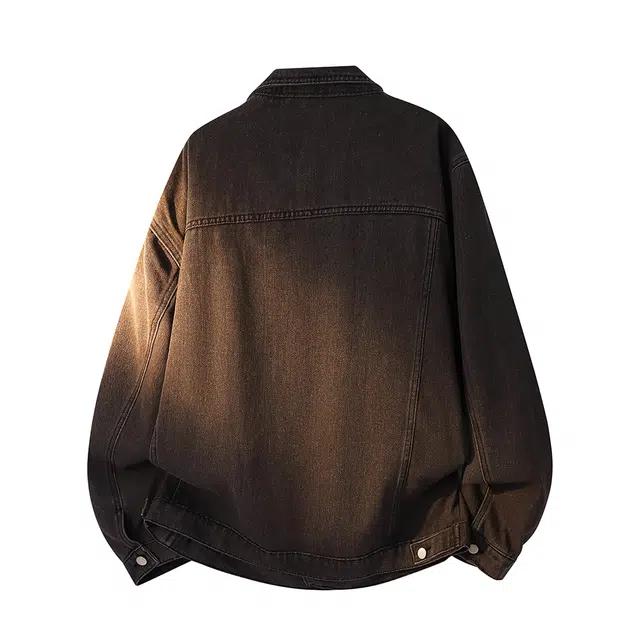 金贝勒 美式高街复古水洗做旧手绘植物花卉字母印花慵懒学院风潮流痞帅无性别主义宽松休闲百搭牛仔外套 男女同款