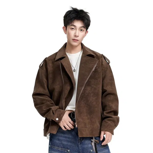 艾梵斯贝 美式复古工装潮流机动高级感简约设计款机车赛车服日常通勤百搭高街风宽松休闲夹克 男款