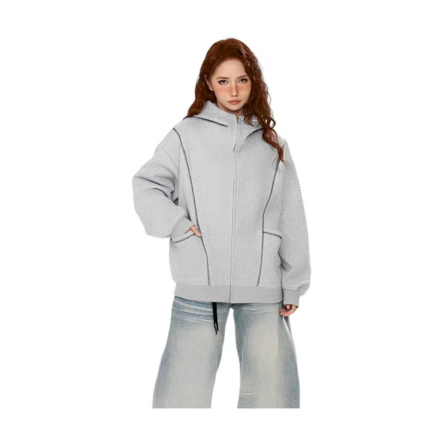 荟萃阁 潮拉链开衫外套连帽卫衣 女款