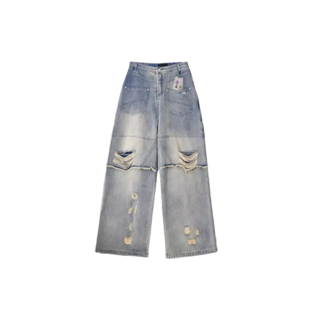 识恩 美式复古阔腿时尚百搭宽松垂感慵懒风牛仔裤 女款