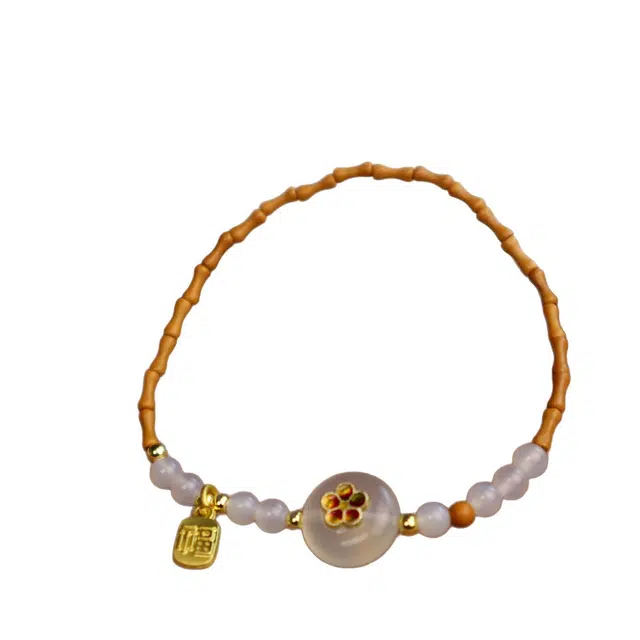舞依翡 文玩珠串精品木作手链菩提核竹节搭配白玛瑙平安扣节节高上岸文艺#好运 橄榄核 手串 女款
