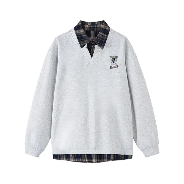 梓润格 拼接高街户外运动卡通简约百搭宽松假两件卫衣 男女同款