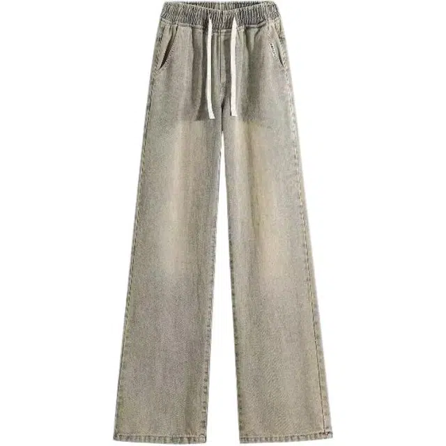 袋鼠 做旧美式高街宽松直筒裤水洗设计感拉链微喇裤牛仔裤 男女同款