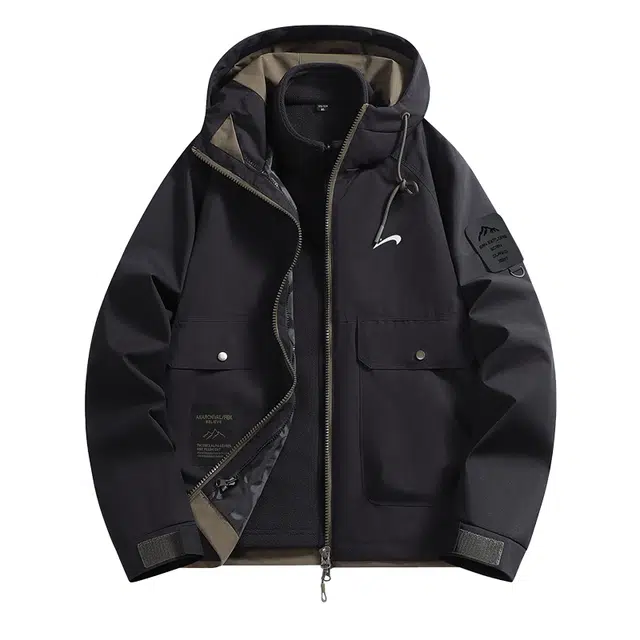 贵人鸟 城市机能系列 简约户外休闲纯色拼接工装连帽防风保暖内胆三合一夹克外套 男女同款