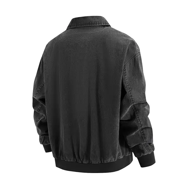 快鱼 美式复古高街纯色做旧重水洗简约高级感宽松翻领潮流百搭痞帅牛仔外套 男女同款