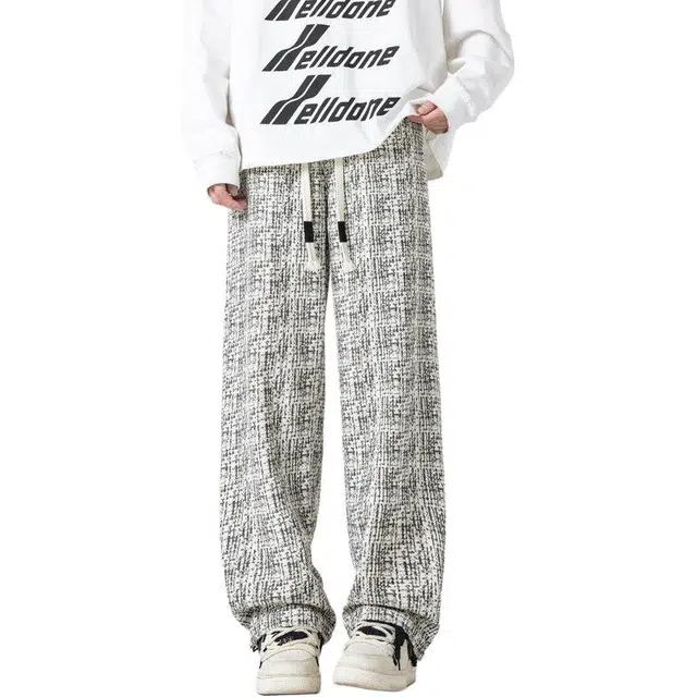 大格子与黑猫 灯芯绒裤子男春秋款潮流百搭直筒阔腿裤美式复古扎染脏脏裤休闲裤 男款