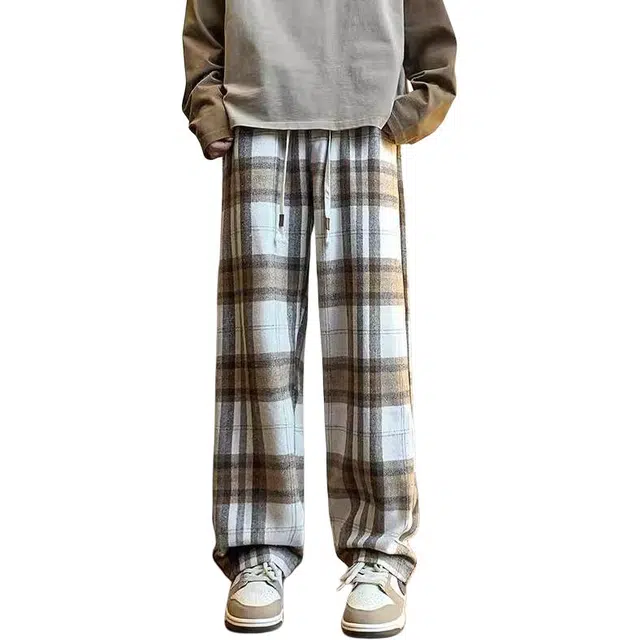 大格子与黑猫 格子复古直筒宽松慵懒阔腿舒适百搭休闲裤 男款