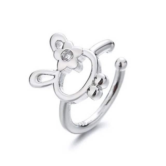 清脆小溪 单钻小花镂空小兔子简约小众设计气质优雅甜美风时尚百搭 锆石 耳夹 女款