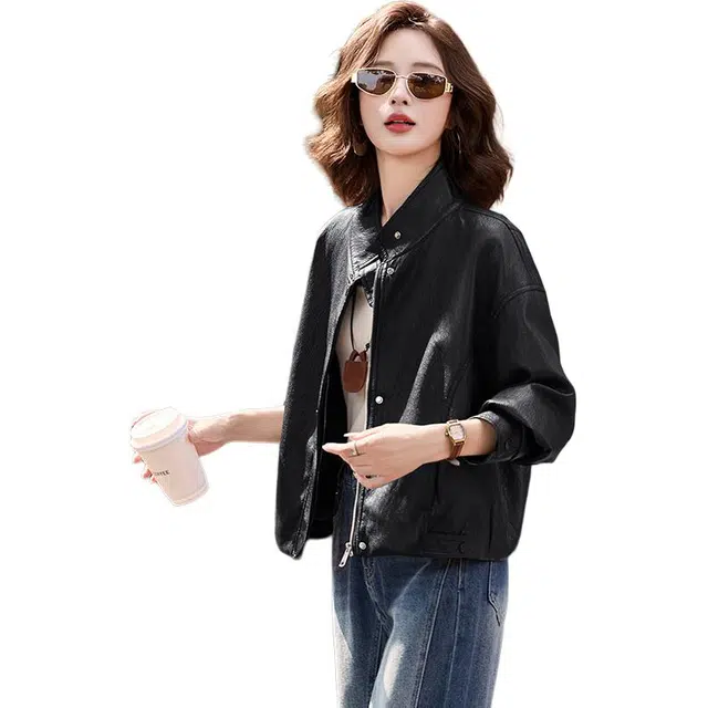 袋鼠 时尚休闲气质美式复古夹克皮衣外套 女款
