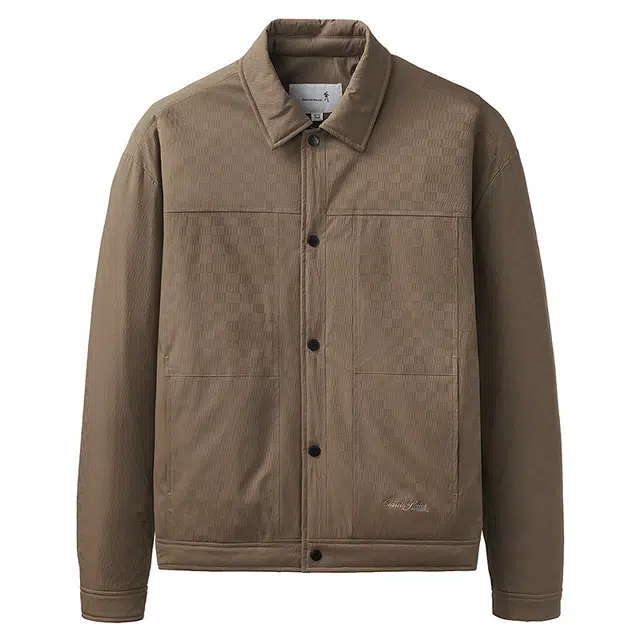 与狼共舞 石墨烯内胆蓄热格纹提花时尚翻领通勤百搭舒暖夹克外套 男款