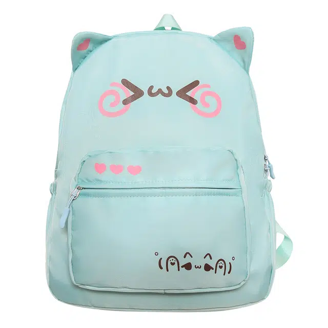 蔻蒂熊 韩系卡通可爱少女风简约百搭猫咪背包学生上课时尚书包 尼龙布 双肩包 常规 青少年 白色/粉红色/蓝色