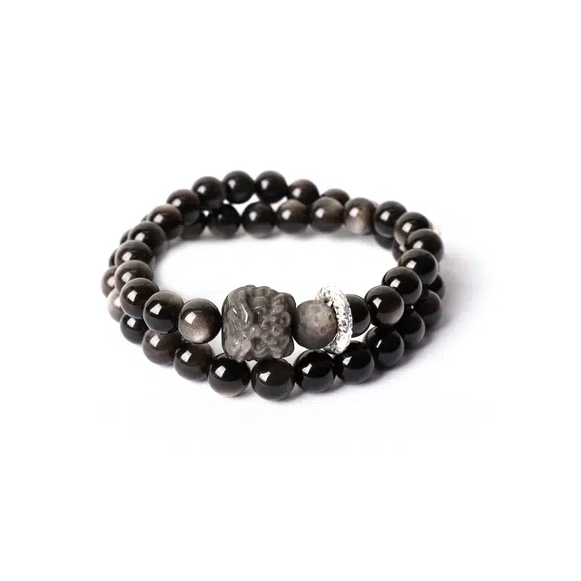 【足银｜7A银曜】 奥斯坦汀 新中式百搭 潮流高级感国风平安扣#好运 黑曜石 手串 男款