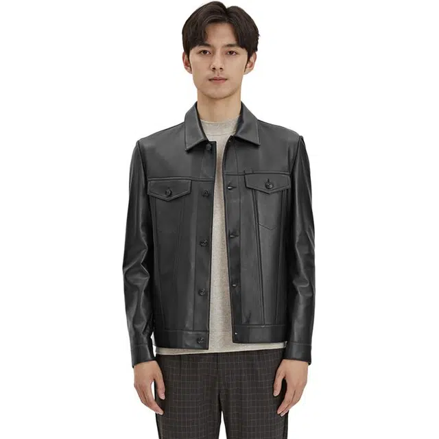 比利斯山羊 时尚简约经典大翻盖真皮皮衣 男女同款