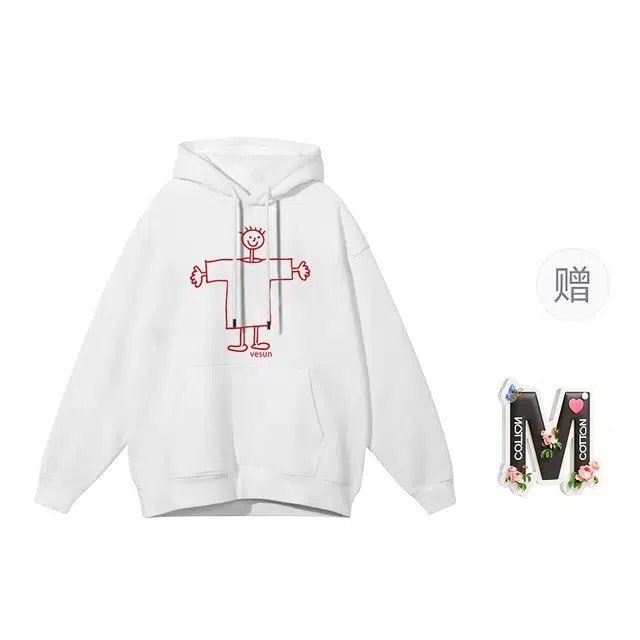 棉购 韩系学院风卡通可爱印花连帽时尚休闲百搭基础款宽松长袖卫衣 女款