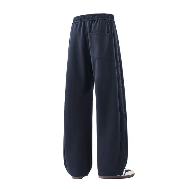 希越 潮牌韩系松弛感抽绳松紧腰阔腿裤子重磅慵懒风高品质针织亲肤透气垂坠感宽松直筒运动休闲裤 男款