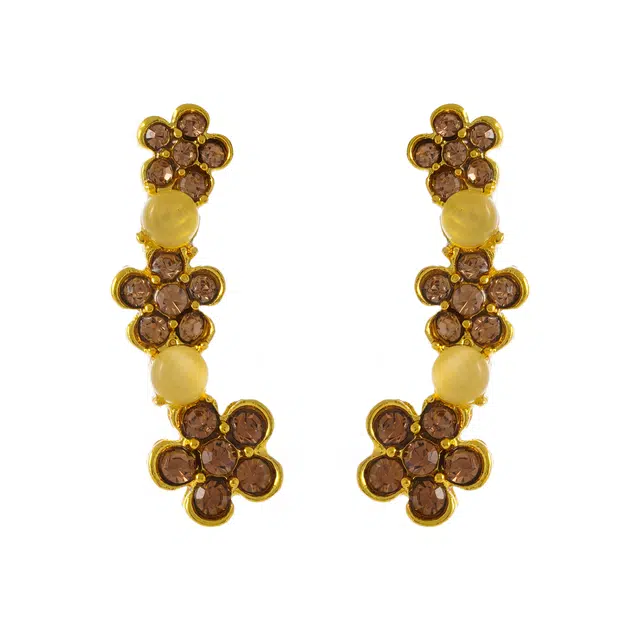 澜耀 金韵花簇 时尚连排花朵耳饰 复古轻奢气质耳饰 铜合金 耳环 女款