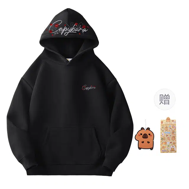 卡皮巴拉小黄豚 万针刺绣重工重磅设计高级感百搭潮流上衣宽松慵懒美式高街潮牌无性别搭配春秋连帽卫衣 男女同款
