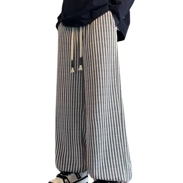 大格子与黑猫 春秋百搭卫裤风斜条纹阔腿慵懒潮牌宽松显瘦垂感拖地直筒裤男休闲裤 男款