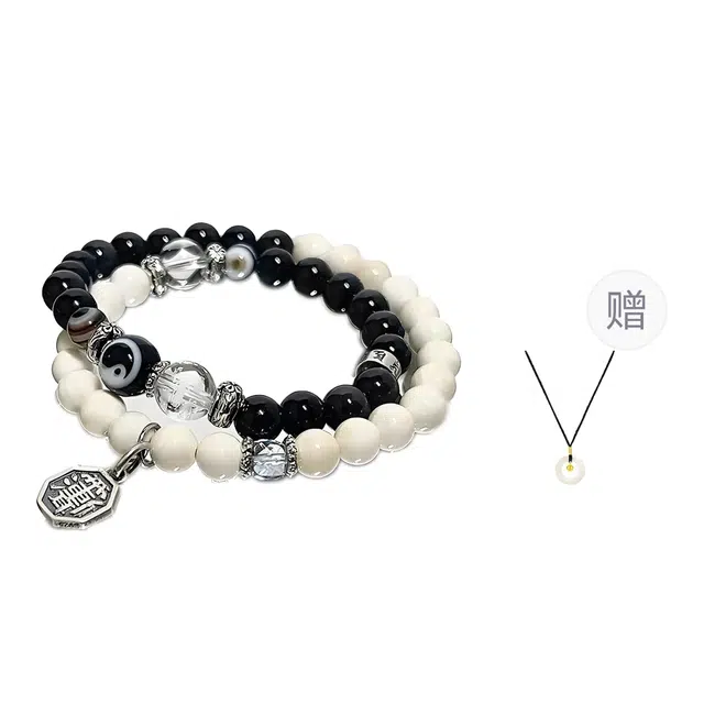 嫒柯 国潮新中式百搭轻奢简约高级设计素雅美文玩盘玩念珠佛珠观复古风文艺风招财纳福转运#好运 黑檀 手串 男女同款情侣款