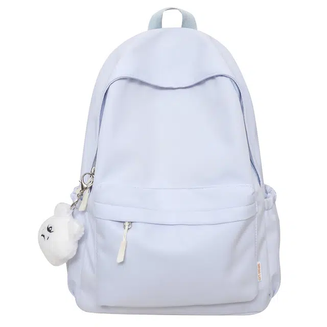 蔻蒂熊 书包女初中生高中生简约百搭日系纯色休闲大学生轻便背包 尼龙布 双肩包 常规 青少年 浅蓝色/米白色/粉色/黄色/黑色