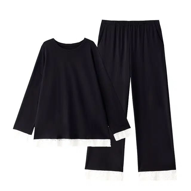 俏薇妮 带胸垫一体长袖长裤宽松大码睡衣套装 女款