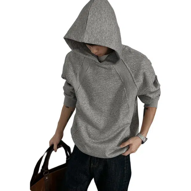 冈哉 连帽套头解构纯色百搭长袖基础款叠穿内搭装宽松松弛慵懒感个性学院风日常通勤上衣卫衣 男女同款