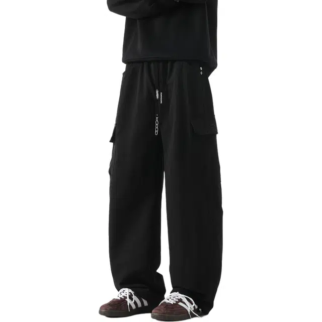 敦煌博物馆 美式复古简约纯色慵懒弯刀直筒阔腿多口袋运动通勤休闲裤 男女同款