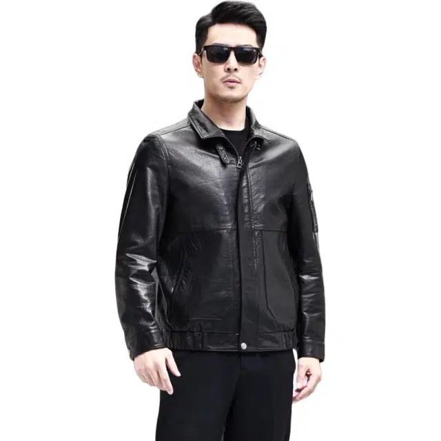 比利斯山羊 时尚休闲翻领牛皮真皮皮衣 男女同款
