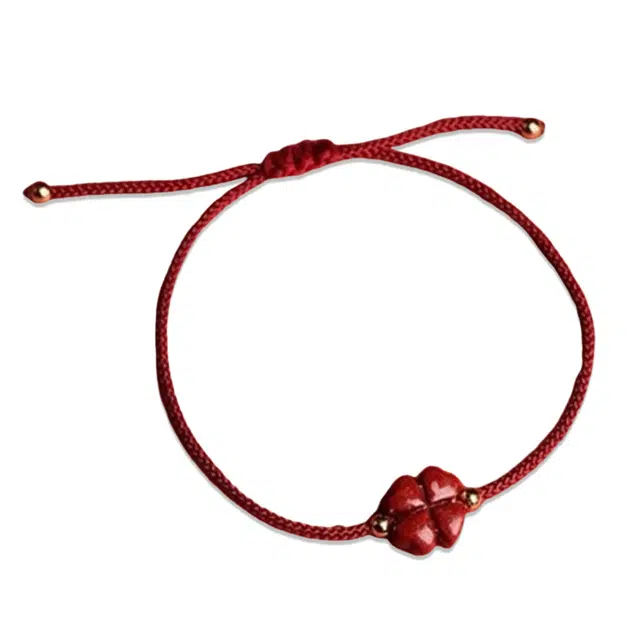 东方翡翠 新中式四叶草手链 国风小众气质百搭好运幸运草显白手饰 手工编织绳 朱砂 手绳 男女同款情侣款