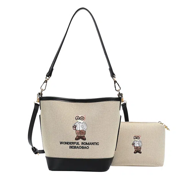 北包包 小熊刺绣时尚洋气百搭高级通勤 帆布 斜挎单肩包 常规 女款 多色