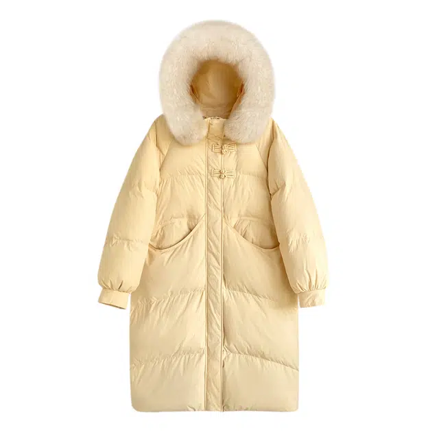 思蓓儿 简约优雅长款冬季赫本风时尚盘扣外套棉服 女款