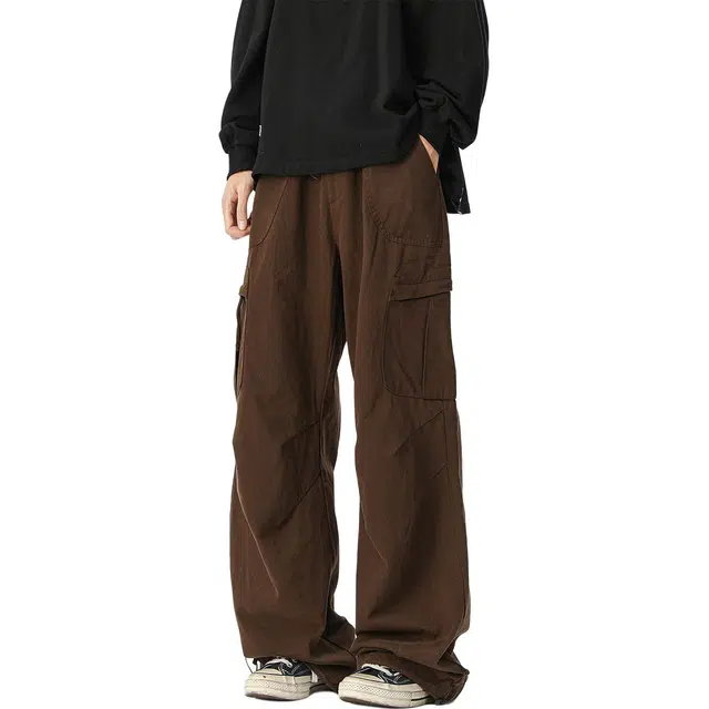 洞洞拐 美式复古解构设计感褶皱大口袋工装裤男街头宽松阔腿垂感休闲裤 男女同款