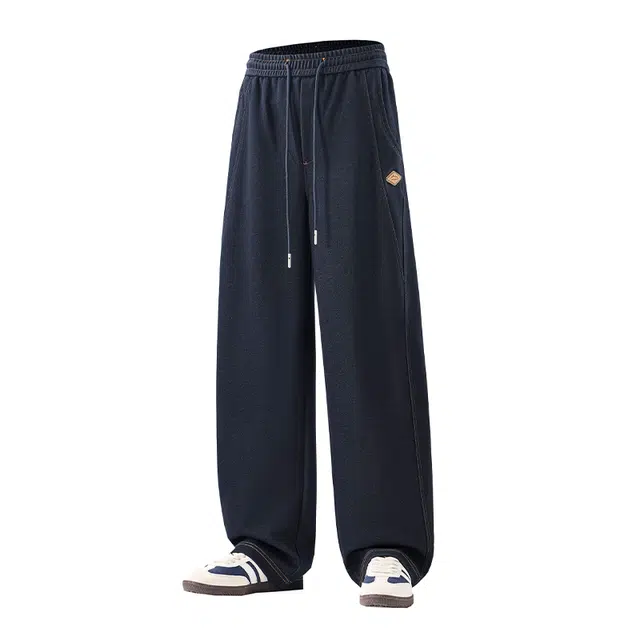 希越 美式高街弯刀重磅高品质仿牛仔潮牌时尚拼接宽松直筒休闲裤 男款