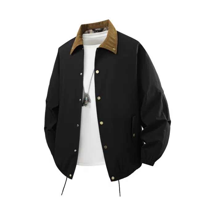 快鱼 日系复古潮流简约纯色基础防风防水保暖百搭外套单排扣翻领夹克 男女同款