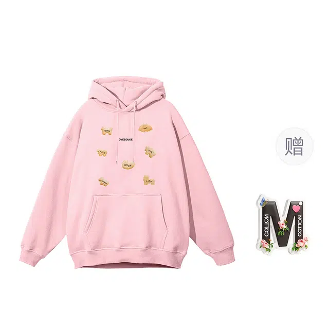 棉购 韩系少女可爱风连帽上衣学生卡通休闲时尚百搭潮流加绒加厚宽松卫衣 女款