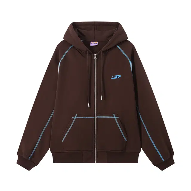 江南先生 大小孩乐园 基础款百搭通勤日常恒温暖皮哈苏线撞色连帽开衫秋宽松休闲外套卫衣 男女同款