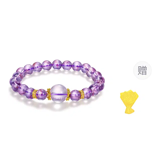 【纯净无杂质】 金六福吉祥 紫气东来 清冷感新中式招财助运招福串珠 精致大气好运常在智慧转运珠约会告白女友#好运天然 紫水晶 手串 女款