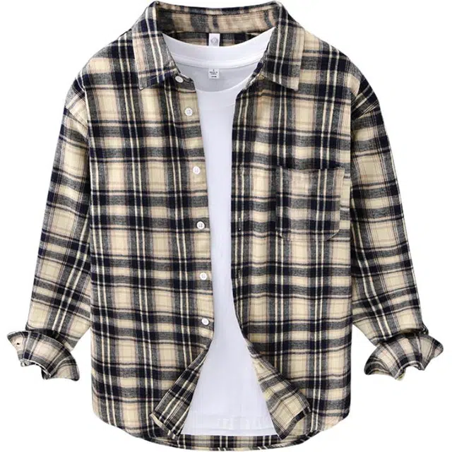 么宁 大方格子宽松翻领衬衣舒适透气休闲外套个性时尚上衣百搭磨毛长袖衬衫 男女同款