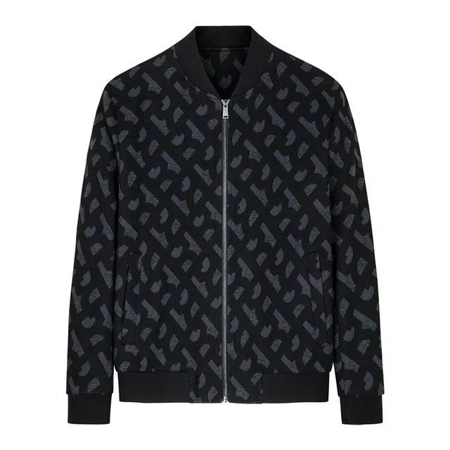与狼共舞 高街复古时尚满印个性棒球领柔软弹力拉链夹克外套 男款