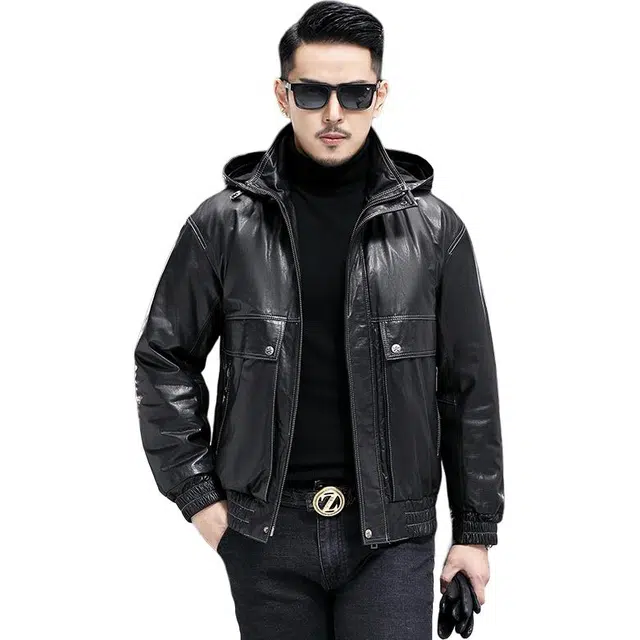 比利斯山羊 连帽休闲舒适纯色皮衣 男女同款