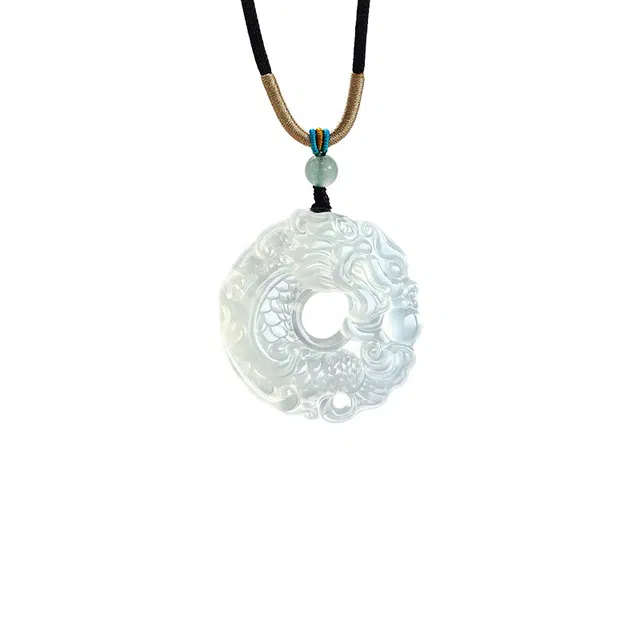 乃瑭 龙鱼扣吊坠锦鲤 新中式国风复古国潮 前程似锦上岸好运 四大名玉 岫玉 项链 男女同款情侣款