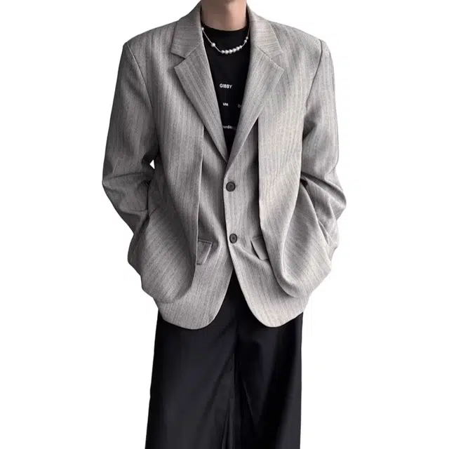 拓菲 假两件西服外套男款秋冬高级感痞帅老钱风垫肩成熟稳重西装 男女同款