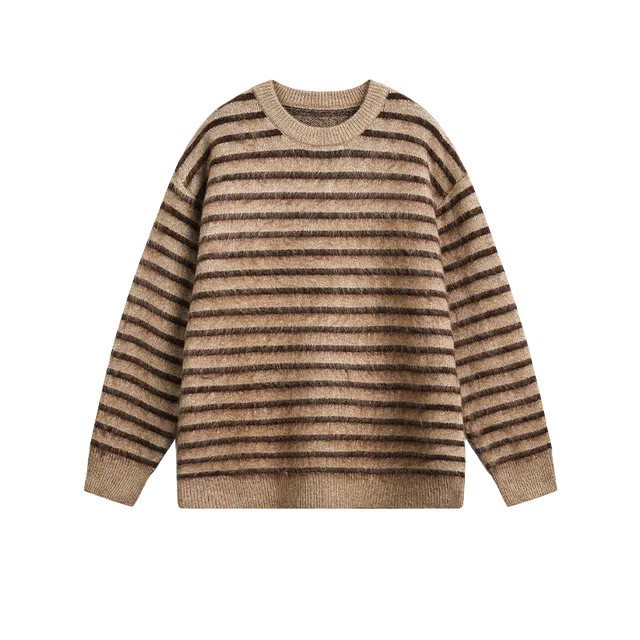 奇迹街区 秋冬复古条纹潮牌宽松情侣打底线衫针织衫 男女同款