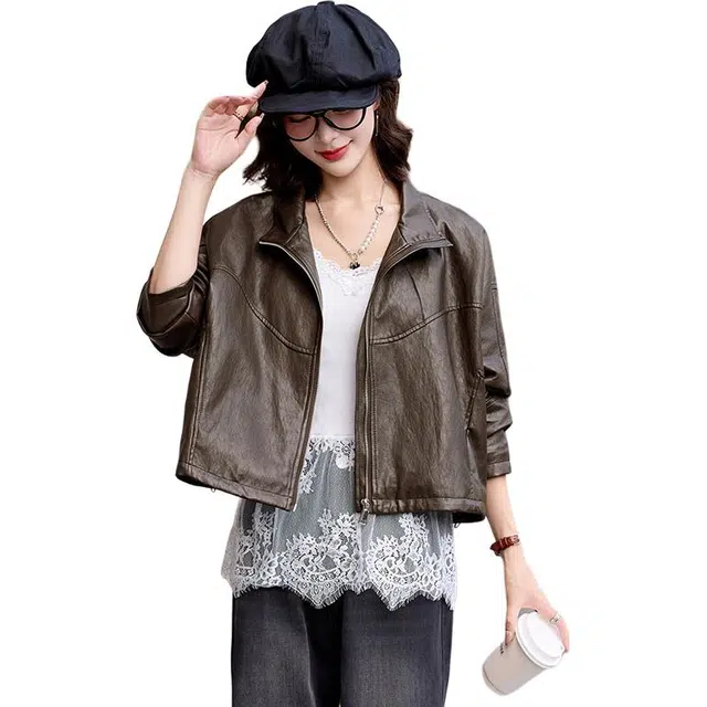 袋鼠 时尚休闲气质简约大气夹克皮衣外套 女款