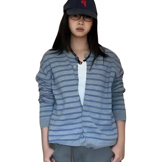 柏黛妃 韩系撞色条纹开衫外套女春季宽松慵懒风休闲百搭上衣针织衫 女款