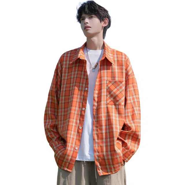 袋鼠 秋季韩系基础款高级感慵懒风松弛感宽松时尚复古格子大码长袖衬衫 男女同款