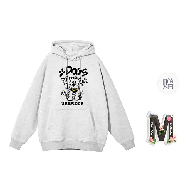 棉购 美式小狗卡通印花连帽学生基础款加绒加厚潮流休闲时尚百搭宽松卫衣 女款