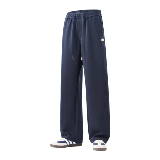 希越 美式复古潮牌拼接结构设计舒适透气直筒宽松紧腰抽绳阔腿弹力休闲裤 男款