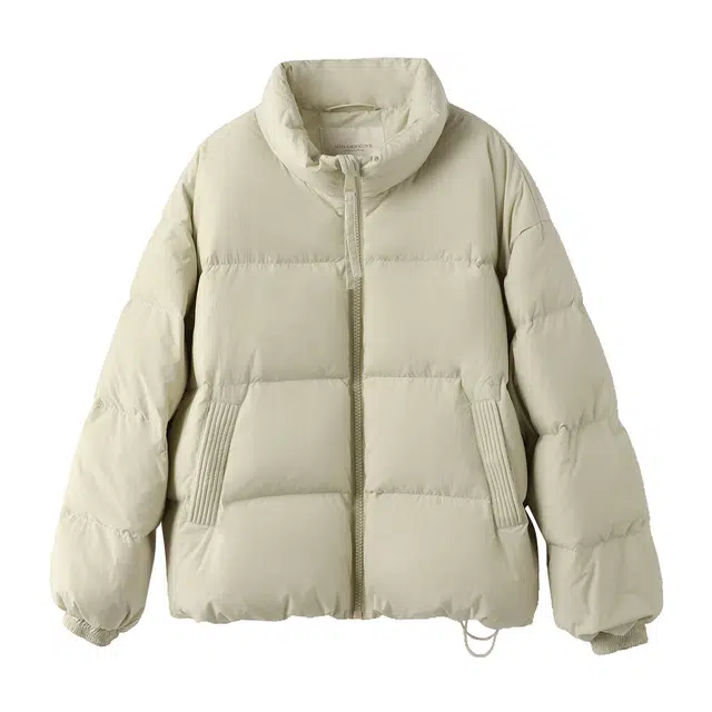 花栗鼠小姐 纯色立领拉链宽松短款白鸭绒填充保暖羽绒服 女款