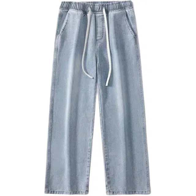 袋鼠 天丝潮流宽松直筒裤子高街男阔腿长裤男牛仔裤 男女同款